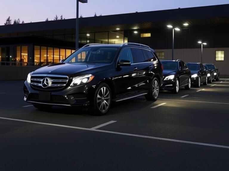 Executive fleet vehicles ready for dawn airport pickups across Surrey